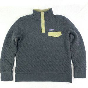 Patagonia Organic Cotton Pullover Quilted Sweater Snap T Black Women’s Sz. Small